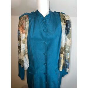 100% Silk Teal Blue Trench Blazer Shacket Women’s 10